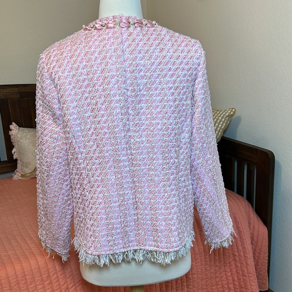 Michael Simon Pink Cream Tweed with Pearl and Gold Details Blazer Jacket size LP - Picture 8 of 17
